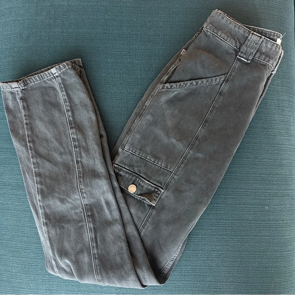 Grey Reformation Kiley Cargo Pants Adriatic High Rise Women Size 26 - Picture 3 of 10